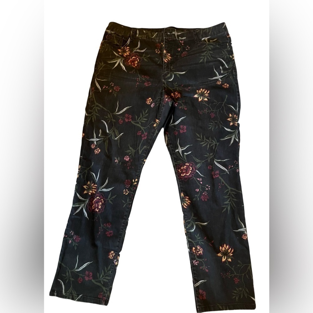 Bandolino Women's Amy Modern Straight Leg Jean Pants Black Floral Size 18